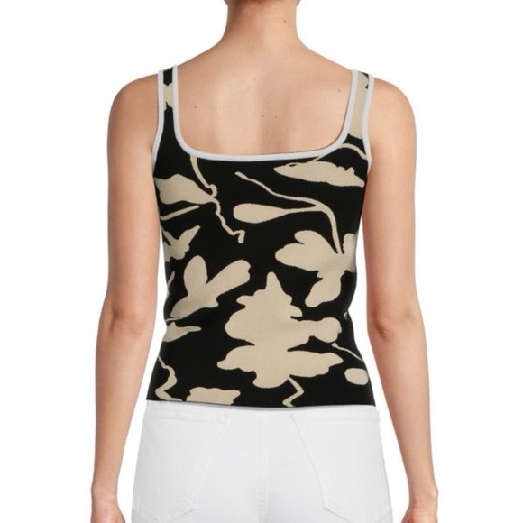 REBECCA TAYLOR Mina Floral Black and Cream knit tank Top small - Picture 2 of 3